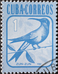 CUBA - CIRCA 1981: a postage stamp from CUBA , showing den Vogel: Cuban Emerald (Riccordia...