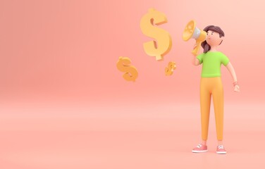 Woman with Megaphone. 3D render