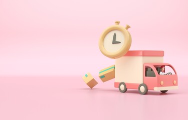 Fast delivery truck. 3D render - obrazy, fototapety, plakaty