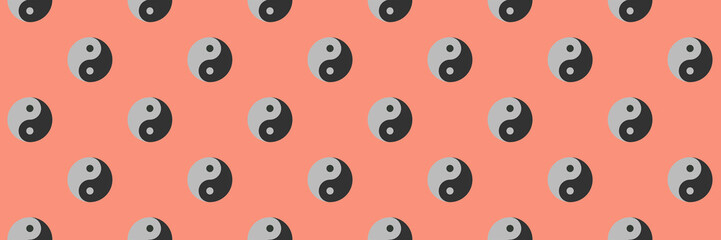 pattern. Image of Yin Yang symbol on pastel red backgrounds. Symbol of opposite. Surface overlay pattern. Banner for insertion into site. 3D image. 3D rendering.