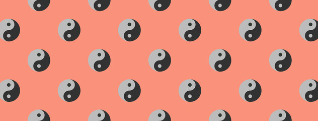 pattern. Image of Yin Yang symbol on pastel red backgrounds. Symbol of opposite. Surface overlay pattern. Banner for insertion into site. 3D image. 3D rendering.