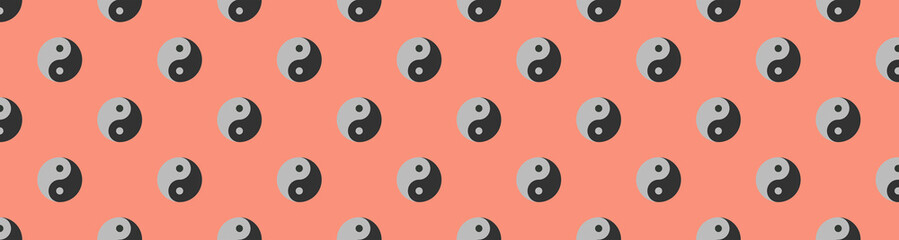 pattern. Image of Yin Yang symbol on pastel red backgrounds. Symbol of opposite. Surface overlay pattern. Banner for insertion into site. 3D image. 3D rendering.