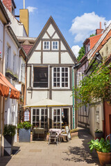 Little half timbered house in the Schnoor district of Bremen, Germany