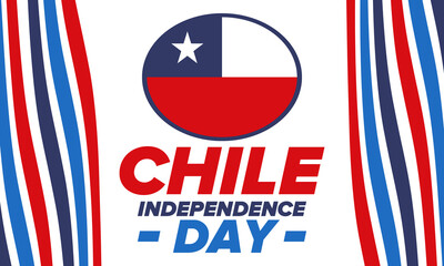 Chile Independence Day. Happy national holiday Fiestas Patrias. Freedom day. Celebrate annual in September 18. Chile flag. Patriotic chilean design. Poster, card, banner, template, background. Vector