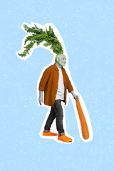 Vertical composite collage picture of walking cheerful person black white gamma arm hold carrot...