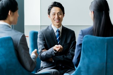 話をする爽やかなビジネスマン