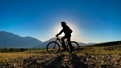 Fototapeta na wymiar Cycling trips, journeys and successful adventurous travels can positively change a person's mood.