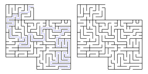 Maze, a simple logic game with labyrinths. Vector maze game.