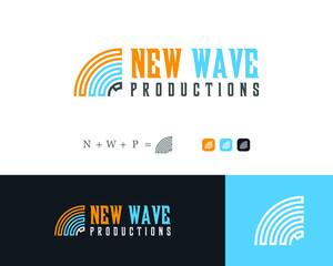 New wave podcast logo, N W P radio station, entertainment cloud studio vector logo design