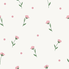 Vector seamless pattern with decorative flowers and dots. Floral tenderness background for textile, fabric manufacturing, wallpaper, covers, surface, print, gift wrap, scrapbooking. 