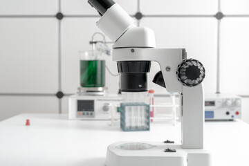 Microscope in a scientific microbiology laboratory of a medical clinic