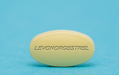 Obraz na płótnie Canvas Levonorgestrel Pharmaceutical medicine pills tablet Copy space. Medical concepts.
