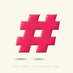 Obraz premium Hashtag sign, pink color. Realistic 3d symbol icon design. vector illustration