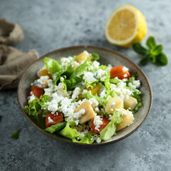 Healthy green salad with Feta cheese