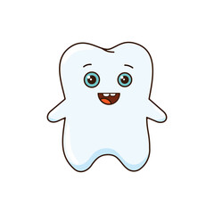 Obraz premium Cute tooth on a white background, a character for a children's illustration. Vector graphics