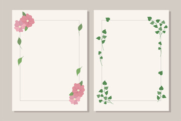Couple of floral greeting card. Vector layout decorative botanical scandi style greeting card or invitation design background. 
