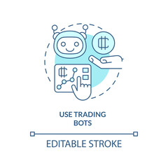 Use trading bots turquoise concept icon. Multiple platforms. Cryptocurrency tip abstract idea thin line illustration. Isolated outline drawing. Editable stroke. Arial, Myriad Pro-Bold fonts used