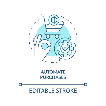 Automate purchases turquoise concept icon. Schedule algorithm. Cryptocurrency tip abstract idea thin line illustration. Isolated outline drawing. Editable stroke. Arial, Myriad Pro-Bold fonts used