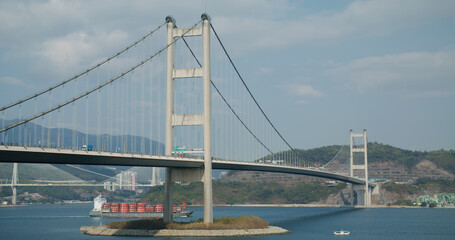 Tsing Ma Suspension bridge in Hong Kong city