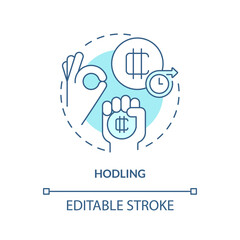 HODLing turquoise concept icon. Buy tokens to keep in long run. Make money on crypto abstract idea thin line illustration. Isolated outline drawing. Editable stroke. Arial, Myriad Pro-Bold fonts used