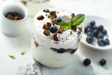Homemade chocolate trifle with blueberry