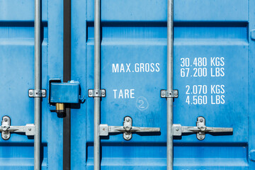 Shipping container detail with printing on doors