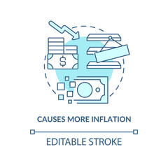 Causes more inflation turquoise concept icon. Goods deficit. Effect of inflation abstract idea thin line illustration. Isolated outline drawing. Editable stroke. Arial, Myriad Pro-Bold fonts used