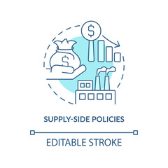 Supply side policies turquoise concept icon. Economy efficiency. Control inflation abstract idea thin line illustration. Isolated outline drawing. Editable stroke. Arial, Myriad Pro-Bold fonts used