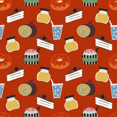 Cakes  seamless pattern, vector illustration background.Great for wrapping paper,fabric for kids and any print art.