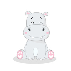 Baby hippo character sitting. Flat illustration.