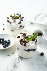 Homemade chocolate trifle with blueberry