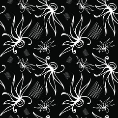 Black and white modern abstract seamless pattern for textile design. Seamless vector background with abstract ornaments. Vintage exotic print. Retro bright summer background.