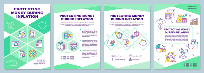 Fototapeta na wymiar Protecting money during inflation brochure template. Leaflet design with linear icons. Editable 4 vector layouts for presentation, annual reports. Arial-Black, Myriad Pro-Regular fonts used