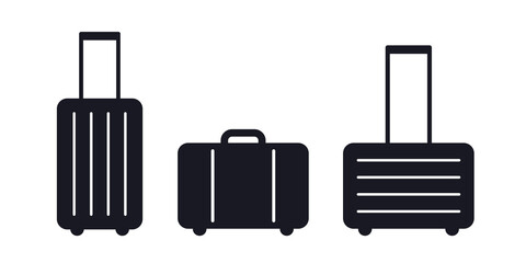 Travel baggage and suitcase symbols vector icons