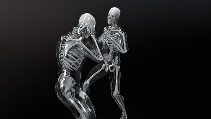 Fototapeta na wymiar anatomy animation of Two male boxers fight, Boxing, exercise, extreme sport, gym, human anatomy, body skeleton, Hook hit, MMA fighters, 3d render 