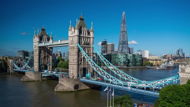 Day Timelapse view of Tower Bridge and the Thames River