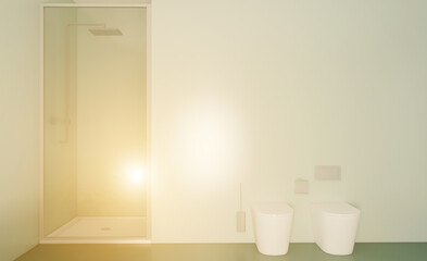 Fototapeta na wymiar Sunset.. Scandinavian bathroom, classic vintage interior design. 3D rendering.