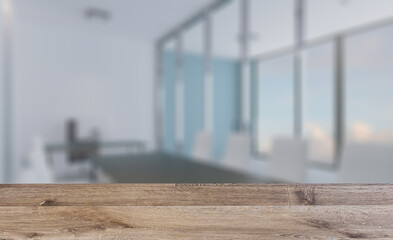 Furniture set with table, chairs and devices. 3D rendering.. Background with empty wooden table. Flooring.