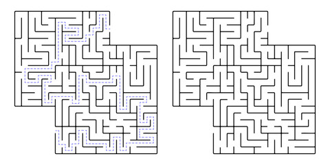 Maze, a simple logic game with labyrinths. Vector maze game.