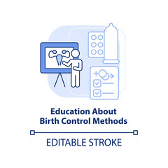 Education about birth control light blue concept icon. Solution to overpopulation abstract idea thin line illustration. Isolated outline drawing. Editable stroke. Arial, Myriad Pro-Bold fonts used