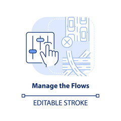 Manage flows light blue concept icon. Traffic regulation. Coping with overcrowding abstract idea thin line illustration. Isolated outline drawing. Editable stroke. Arial, Myriad Pro-Bold fonts used