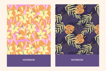 set of fashion covers. Universal abstract layouts. Suitable for notepads, planners, brochures, books, catalogues. Seamless patterns are used that are easily resizable. Vector.