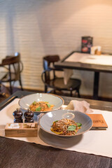 Japanese noodles fried with vegetables and shrimp