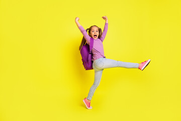 Yes i back to school. Sweet kid fist up scream enjoy shopping bargain isolated shine color background