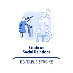 Fototapeta premium Strain on social relations light blue concept icon. Negative effect of overcrowding abstract idea thin line illustration. Isolated outline drawing. Editable stroke. Arial, Myriad Pro-Bold fonts used