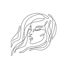 Woman abstract portrait, continuous line drawing, face of the girl is a single line on a white background,  Vector illustration. Tattoo, print and logo design for a spa or beauty salon. Line art.