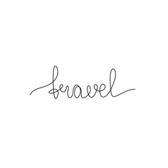 Travel hand lettering small tattoo, inscription, continuous line drawing, print for clothes, t-shirt, emblem or logo design, one single line on a white background, isolated vector illustration.