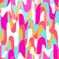 Groovy retro style. Hippie elements. Abstraction, waves, neon color. Vector seamless Pattern. Light background, wallpaper, cartoon style