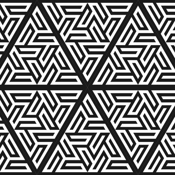 seamless pattern with counter triangle mesh in black and white line art. use for laser cut wooden, pop, and interior sheets.