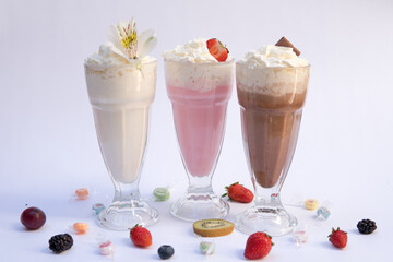 Milkshakes, vanilla, strawberry, chocolate